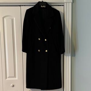 Long, Wool, Sophisticated Black Double-Breasted Coat